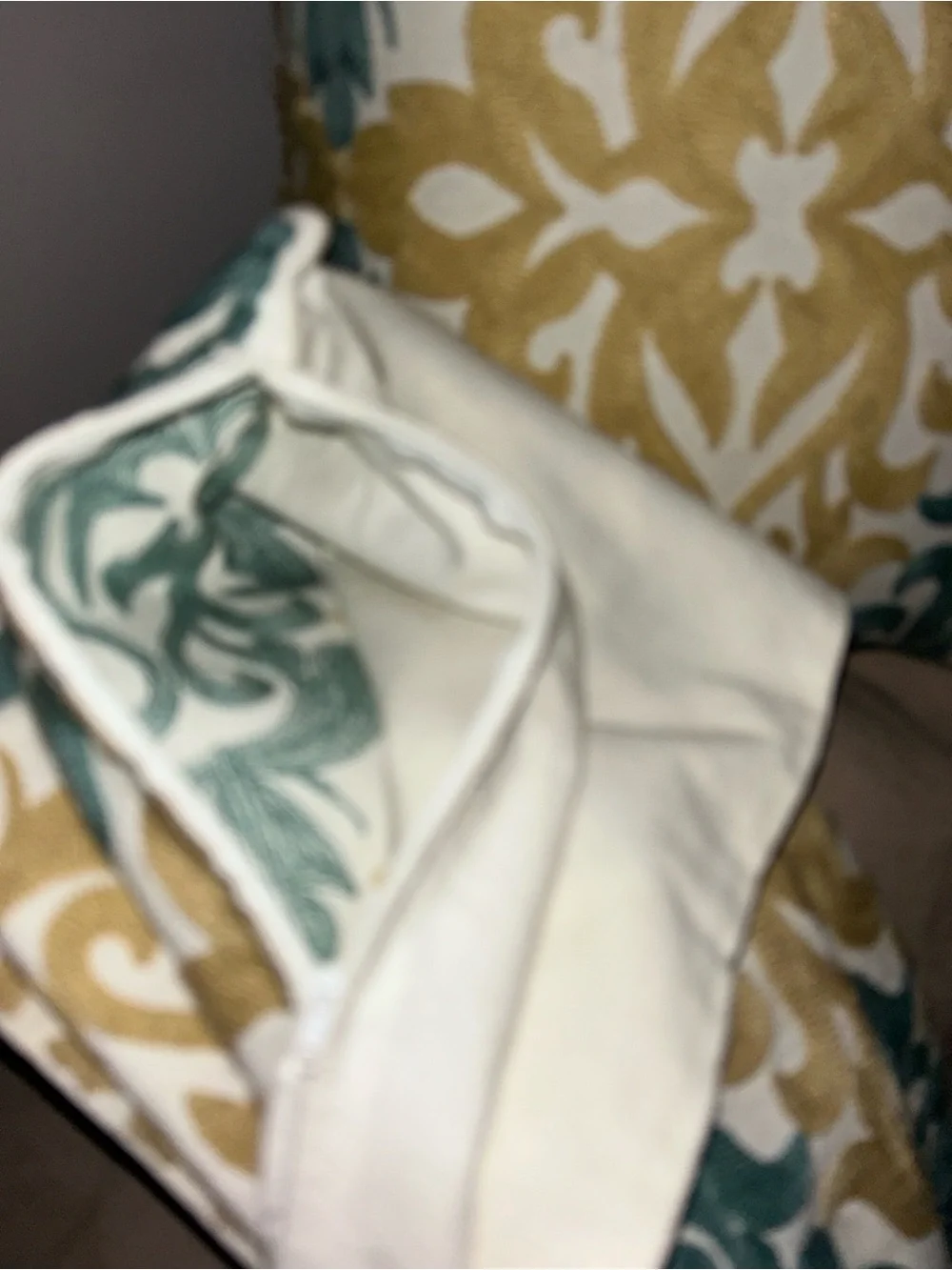 GREEN GOLD OFF WHITE Damask Embroidered Cotton Canvas Pillow Covers Zipper (4)